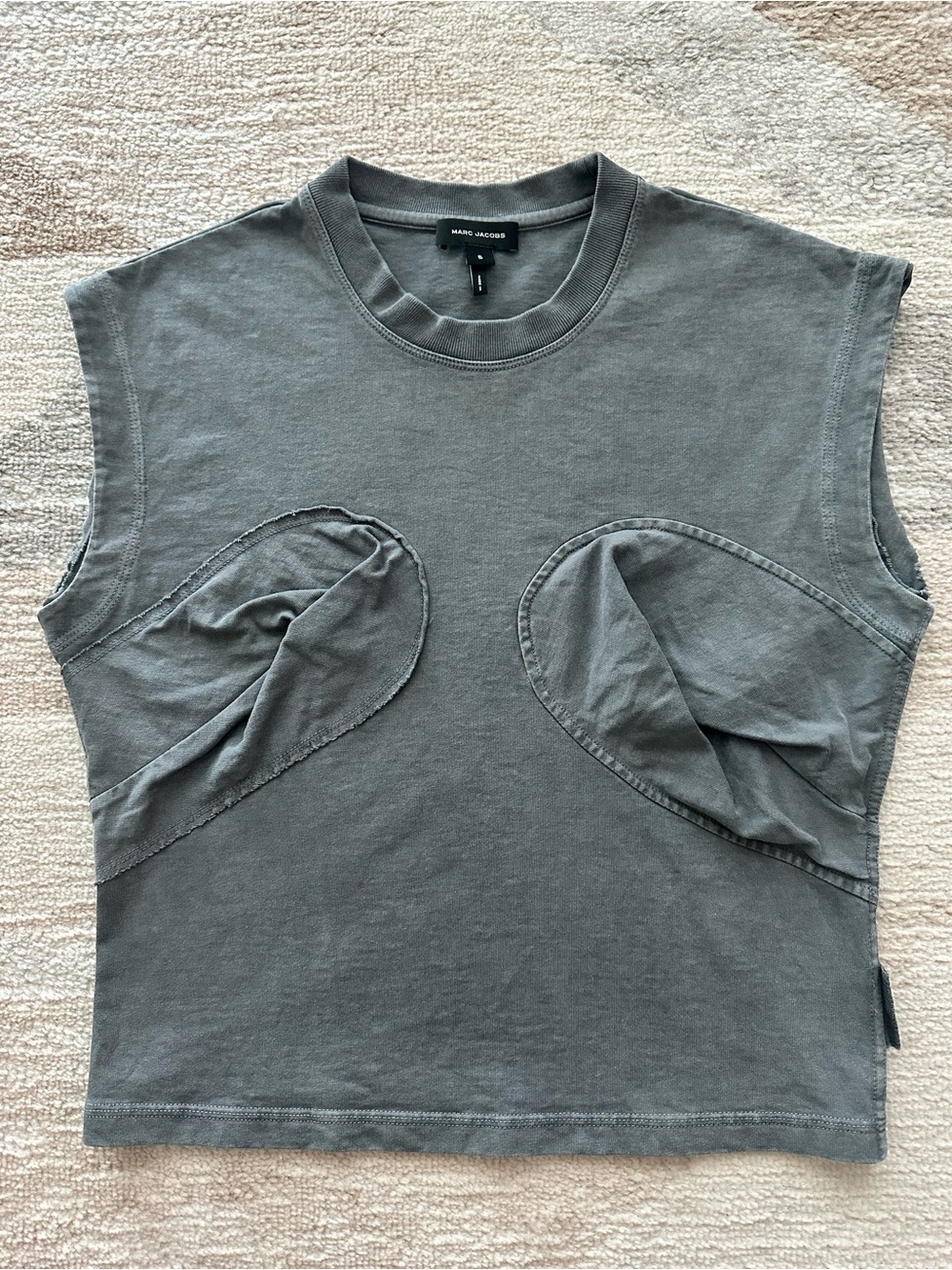 Marc Jacobs Gray Sleeveless Seamed Up Tee 100% Cotton Size S